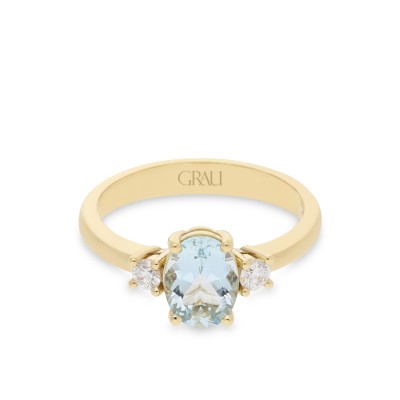 Good Mood Grau Aquamarine and Yellow Gold Ring