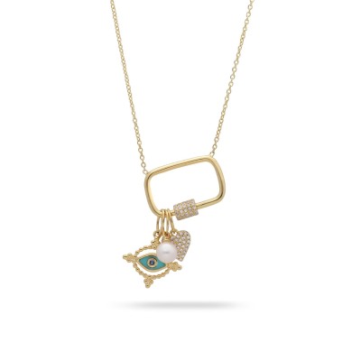 Carabiner Tiny Charm Necklace in Yellow Gold and Diamonds