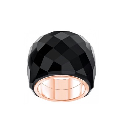 Anillo Swarovski Nirvana, negro, PVD en tono oro rosa