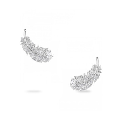 Nice button earrings, white, rhodium plated