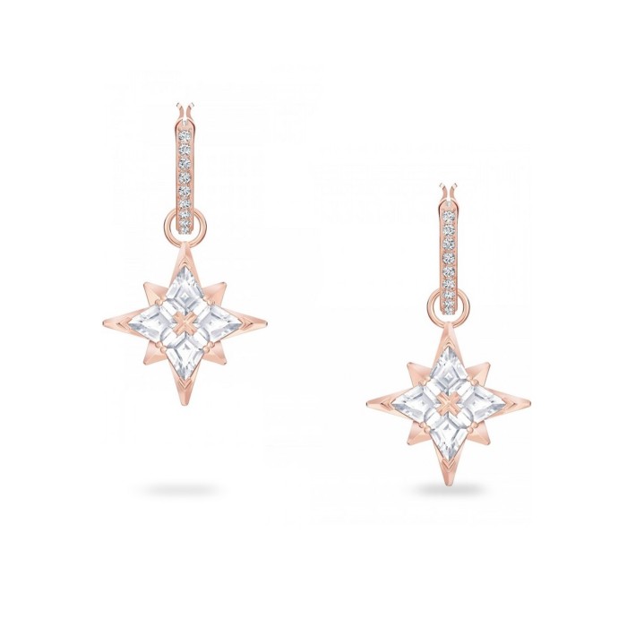 Pendientes de aro Swarovski Symbolic Star, blanco, baño en tono oro rosa