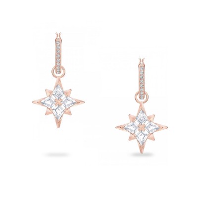 Pendientes de aro Swarovski Symbolic Star, blanco, baño en tono oro rosa