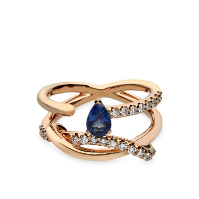 Rose Gold Intertwined Ring with Blue Sapphire and Diamonds