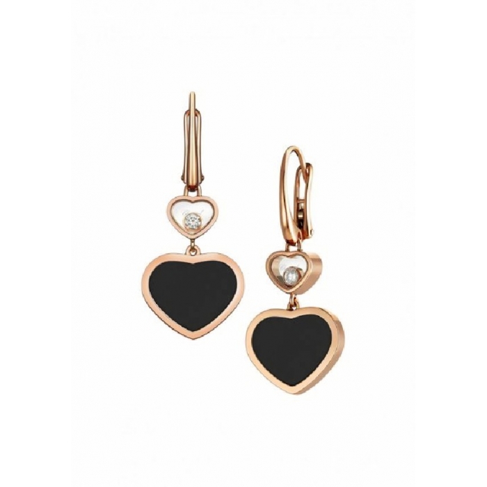 Chopard Happy Hearts earrings in pink gold and black onyx