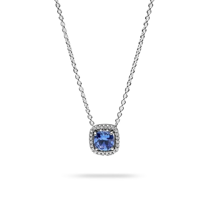 Timeless Halo Blue Square Necklace