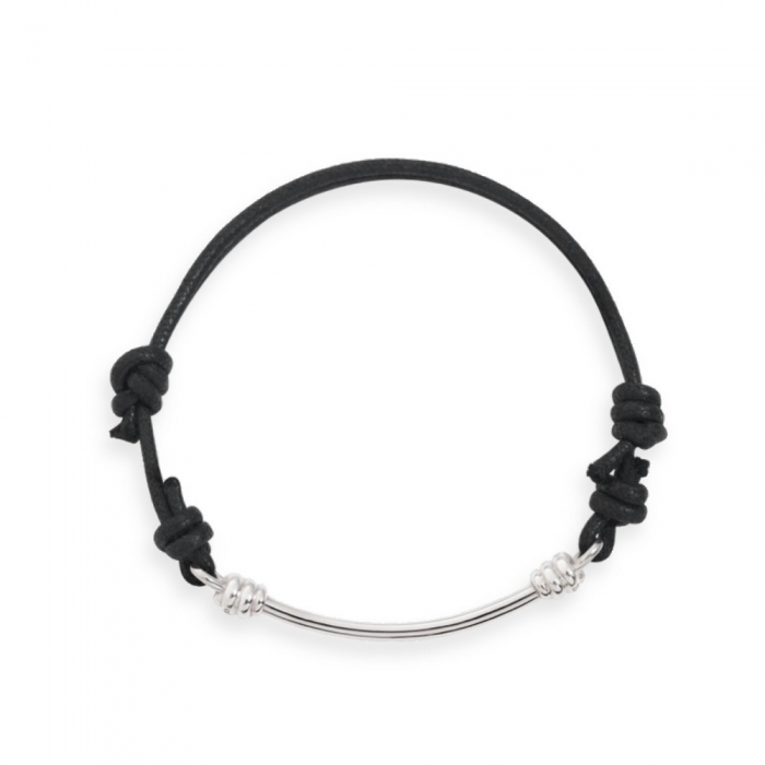 Silver bracelet and black cord Dodo Nodo