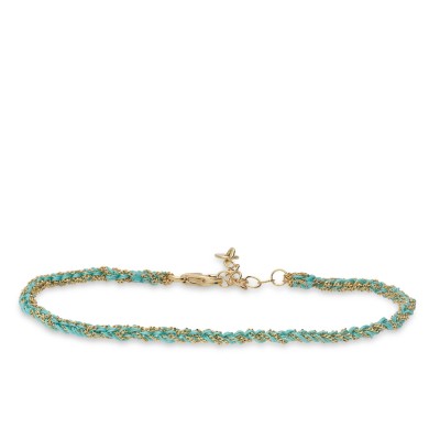 Grau Yellow Gold Bracelet Light Blue Threads