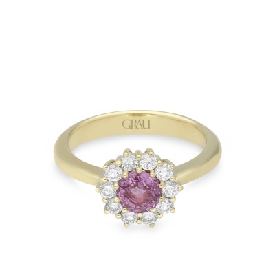 Grau Rosetón Ring Yellow Gold Sapphire and Diamonds