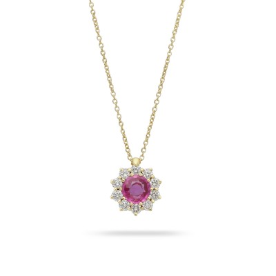 Grau Rosetón Necklace Yellow Gold Sapphire and Diamonds