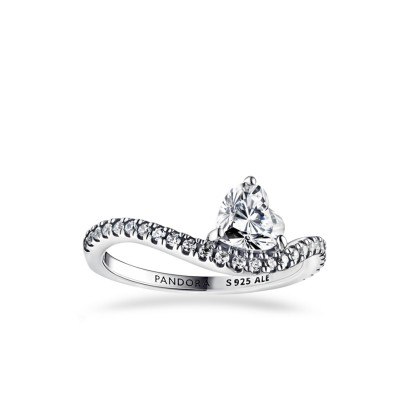 Pandora Pave Wavy Heart Ring