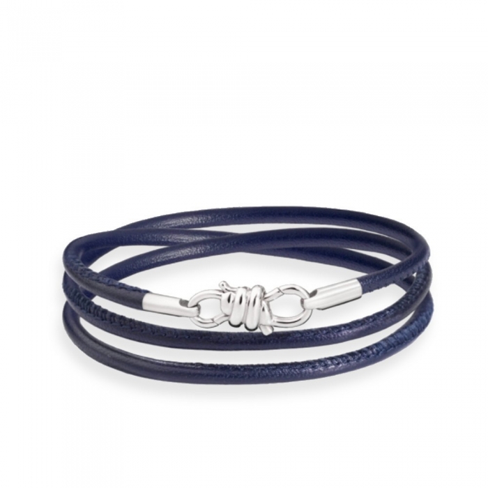 Silver and blue leather bracelet Dodo Nodo