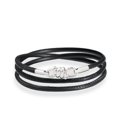 Silver and black leather bracelet Nodo Dodo