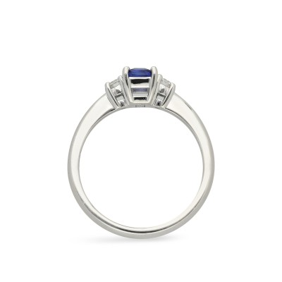 Anell d’Or Blanc amb Safir i Diamants Grau