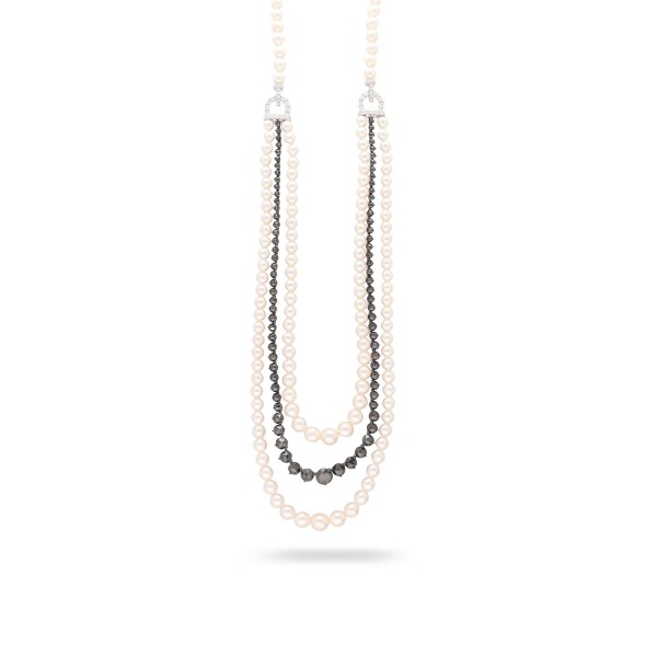 Necklace with Pearls and Black Diamonds
