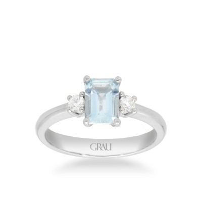 Anillo solitario Trilogy con Agua Marina