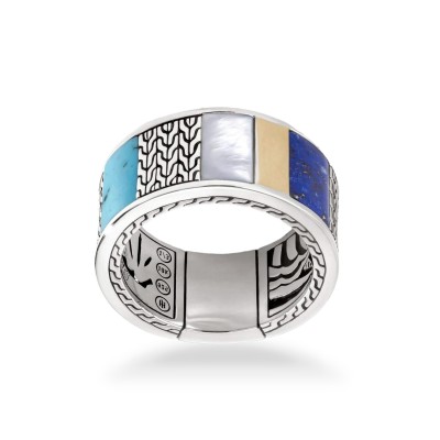 Carved Chain Ring, Gold and Silver with Hardstones
