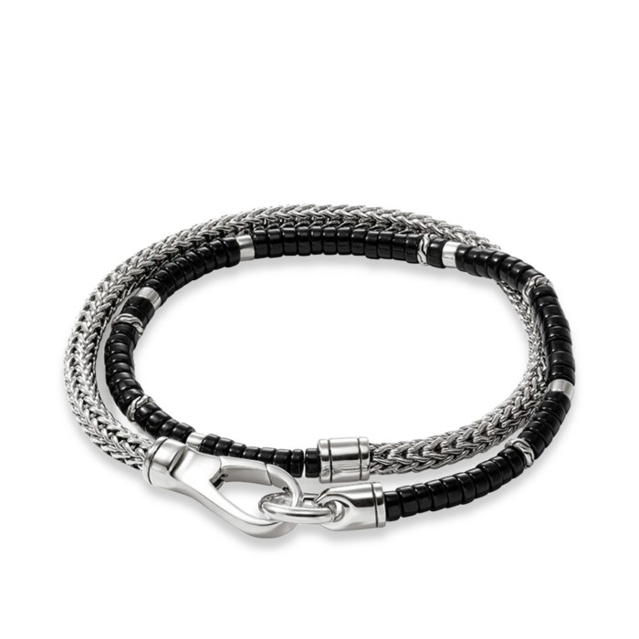 Pulsera Heishi Enrollada de Plata Esterlina y Onix Negro