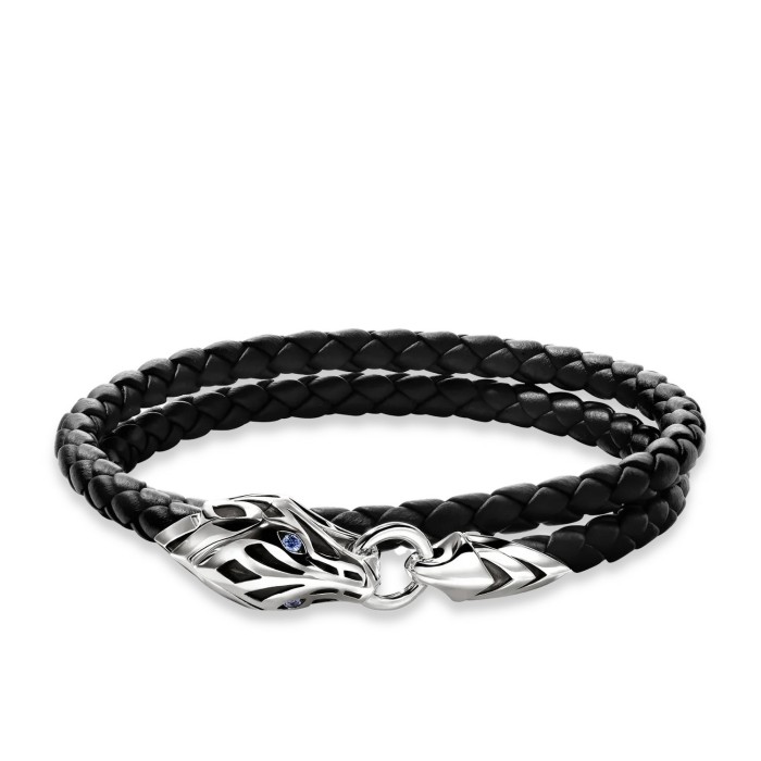 Polsera Naga de Cuir i Plata amb Safir