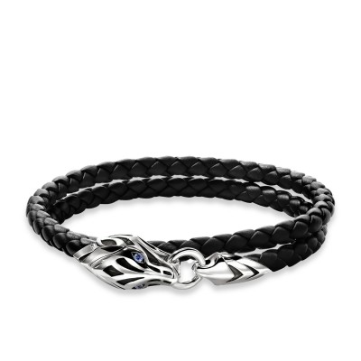 Polsera Naga de Cuir i Plata amb Safir