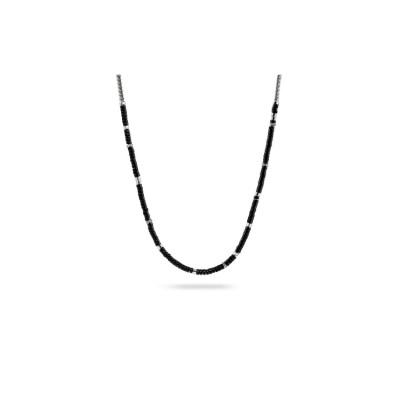 Heishi Chain Necklace in Silver & Black Onyx