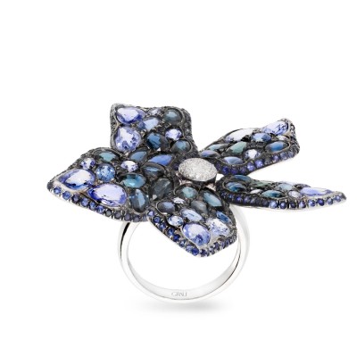 Anell floral amb Safir i Diamants
