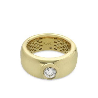 Anillo de Banda Ancha Grau Oro Amarillo y Diamante