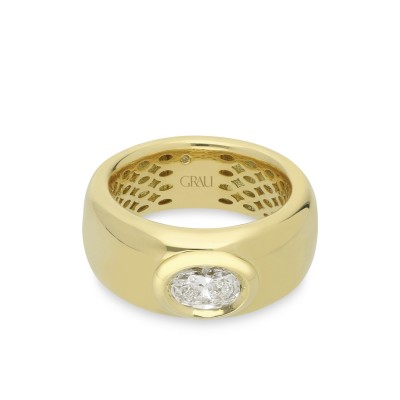Anillo de Banda Grau Oro Amarillo y Diamante Ovalado