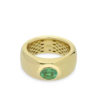 Anillo de Banda Grau Oro Amarillo y Esmeralda