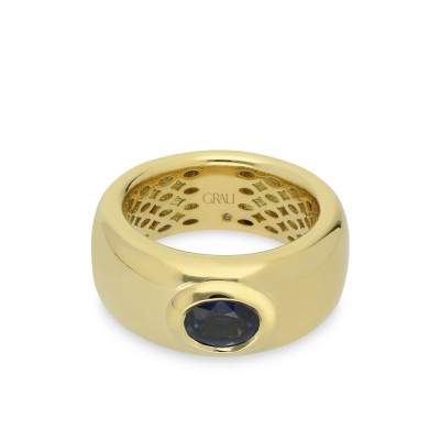 Anillo de Banda Grau Oro Amarillo y Zafiro Azul