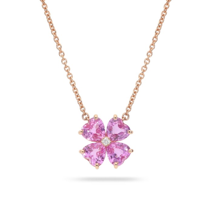 Clover Necklace with Pink Sapphires and Diamond