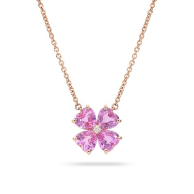 Clover Necklace with Pink Sapphires and Diamond