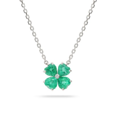 Clover Necklace with Emeralds and Diamond