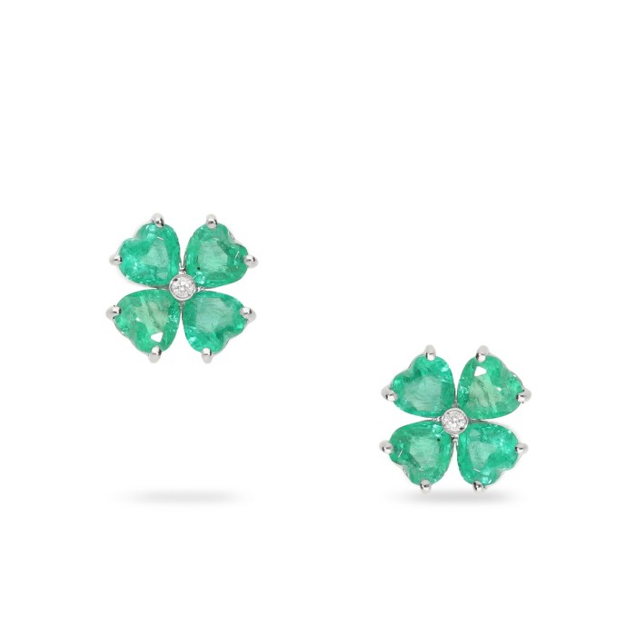 Flower Earrings with Emeralds and Diamond