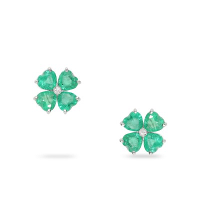 Flower Earrings with Emeralds and Diamond