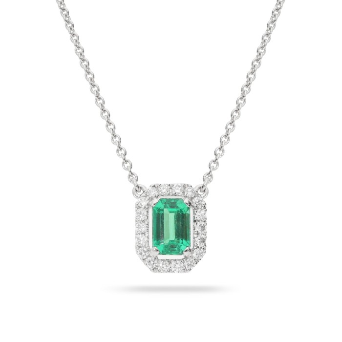 Necklace with Emerald and Diamond Halo