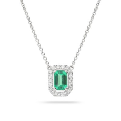 Necklace with Emerald and Diamond Halo