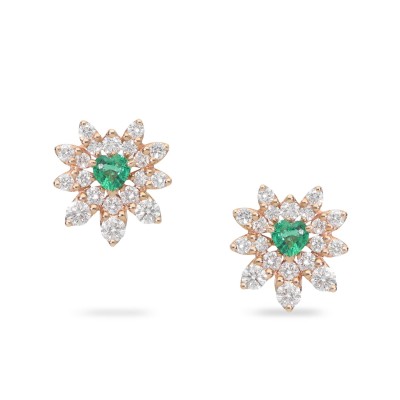 Flower Earrings with Emeralds and Diamonds