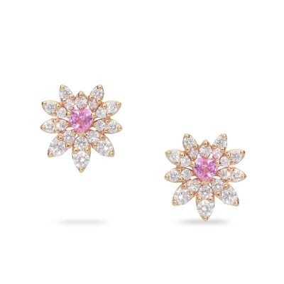 Flower Earrings with Pink Sapphires and Diamonds