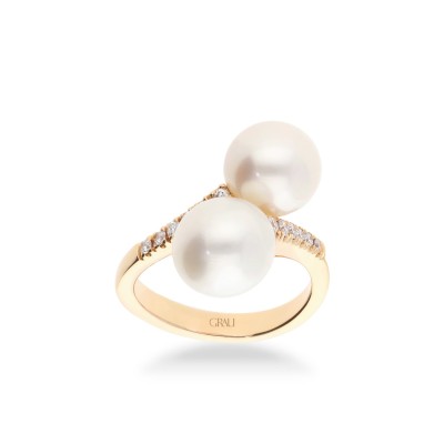 Anell Grau d’or rosa amb perles i diamants
