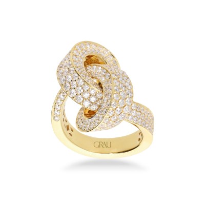 Anillo nudo en oro amarillo con diamantes pavé