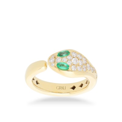 Anillo Serpiente con Diamantes y Esmeraldas en Oro Amarillo