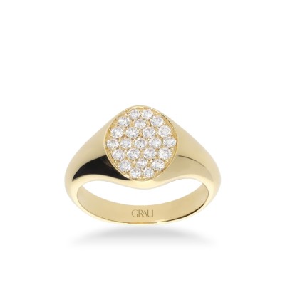 Anillo sello de oro amarillo con diamantes pavé