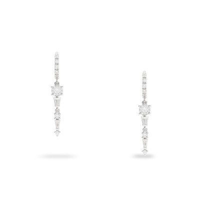 Pendientes de Oro Blanco con Diamantes Largos