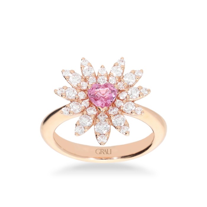 Anillo Floral con Zafiro Rosa y Diamantes