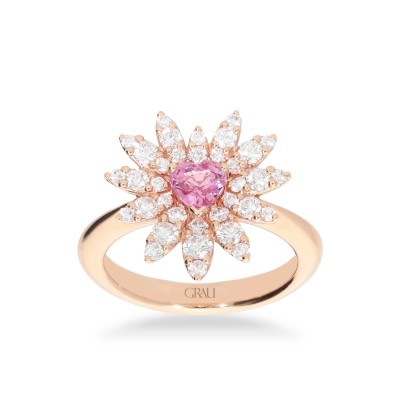 Anillo Floral con Zafiro Rosa y Diamantes