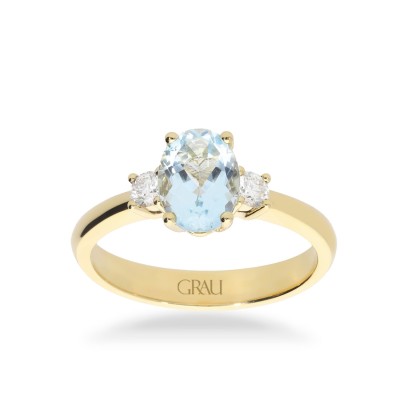 Anillo Trilogy oro amarillo con aguamarina y diamantes