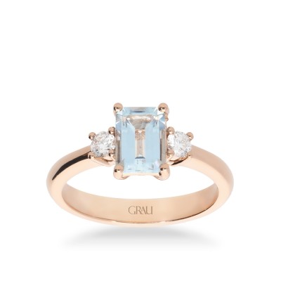 Anillo solitario oro rosa con aguamarina y diamantes