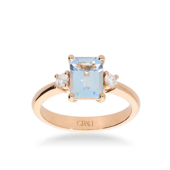 Anell Trilogy or rosa amb aiguamarina i diamants