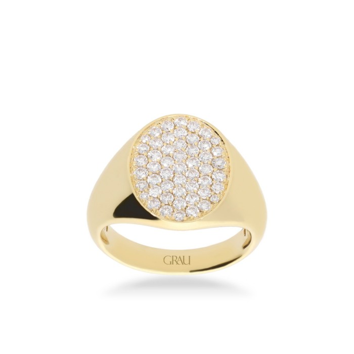 Anell de segell en or groc amb diamants pavé