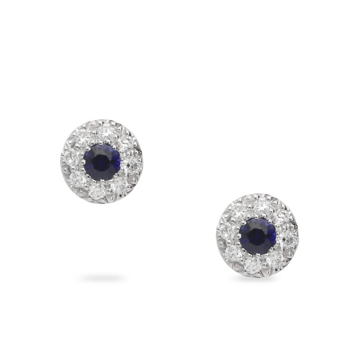 Arracades Rosetó d’Or Blanc amb Safir Blau i Diamants